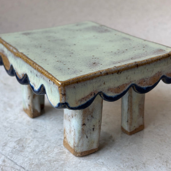CERAMIC STAND - Handmade Mini-Table With Scalloped Detail
